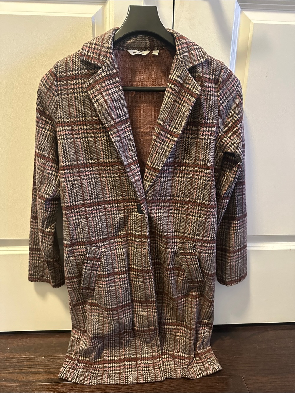Reitmans Plaid Longline Trench Coat - Brown & Burgundy (size: XXS)